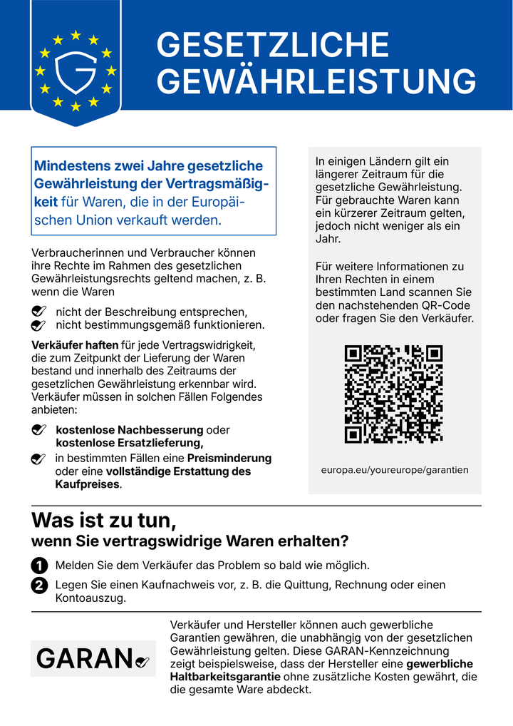 Harmonisierte EU-Mitteilung: Gesetzliche Gewährleistung – mindestens zwei Jahre
